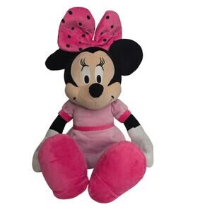Disney Minnie Mouse Plush Pink Black Eye Lashes Polka Dots Bow Doll Soft Cute